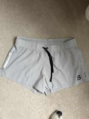 BETTER BODIES Light Gray Athletic Shorts with Black Drawstring